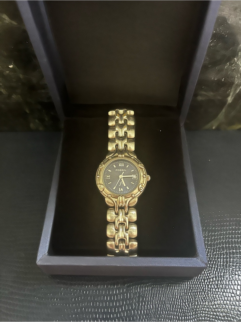 Fossil Women's Silver Bracelet Watch with Navy Dial